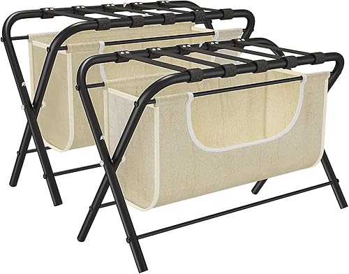 Paquete de 2 portaequipajes con bolsa de lavandería, soportes plegables para maleta para habitación de invitados, estante de equipaje con cinturones disponible en Yaxa Peru