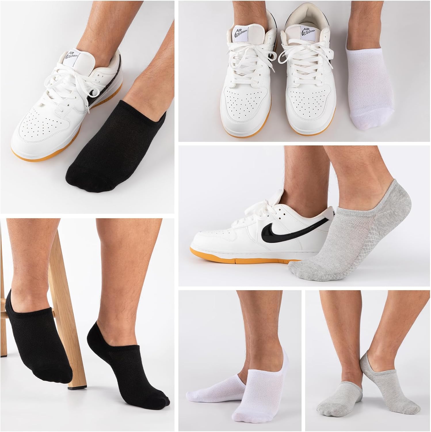 COOVAN No Show Socks Men Cotton Low Cut Short Socks for Men Invisible Casual Thin Socks with Non Slip Grip(6 Pairs)