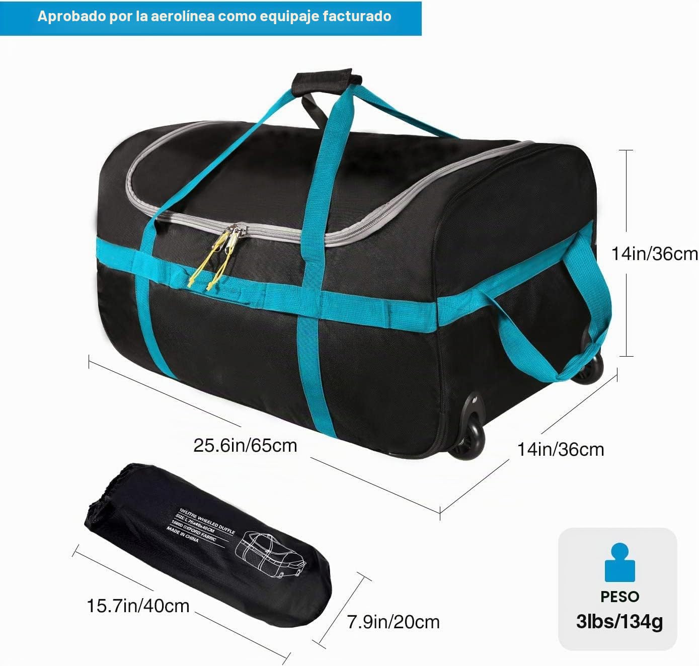 Bolsa de viaje grande con ruedas, plegable, portátil, versátil, Black-85l, 85 Liter, Clásico | Bolsa de viaje para vacaciones, viajes, acampada o fin de semana, resistente, resistente