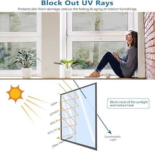 Miniatura 4 de Tinte para ventana del hogar, película de privacidad unidireccional, película de tinte de espejo diurno, adherencia estática, bloqueo solar, opaca,
