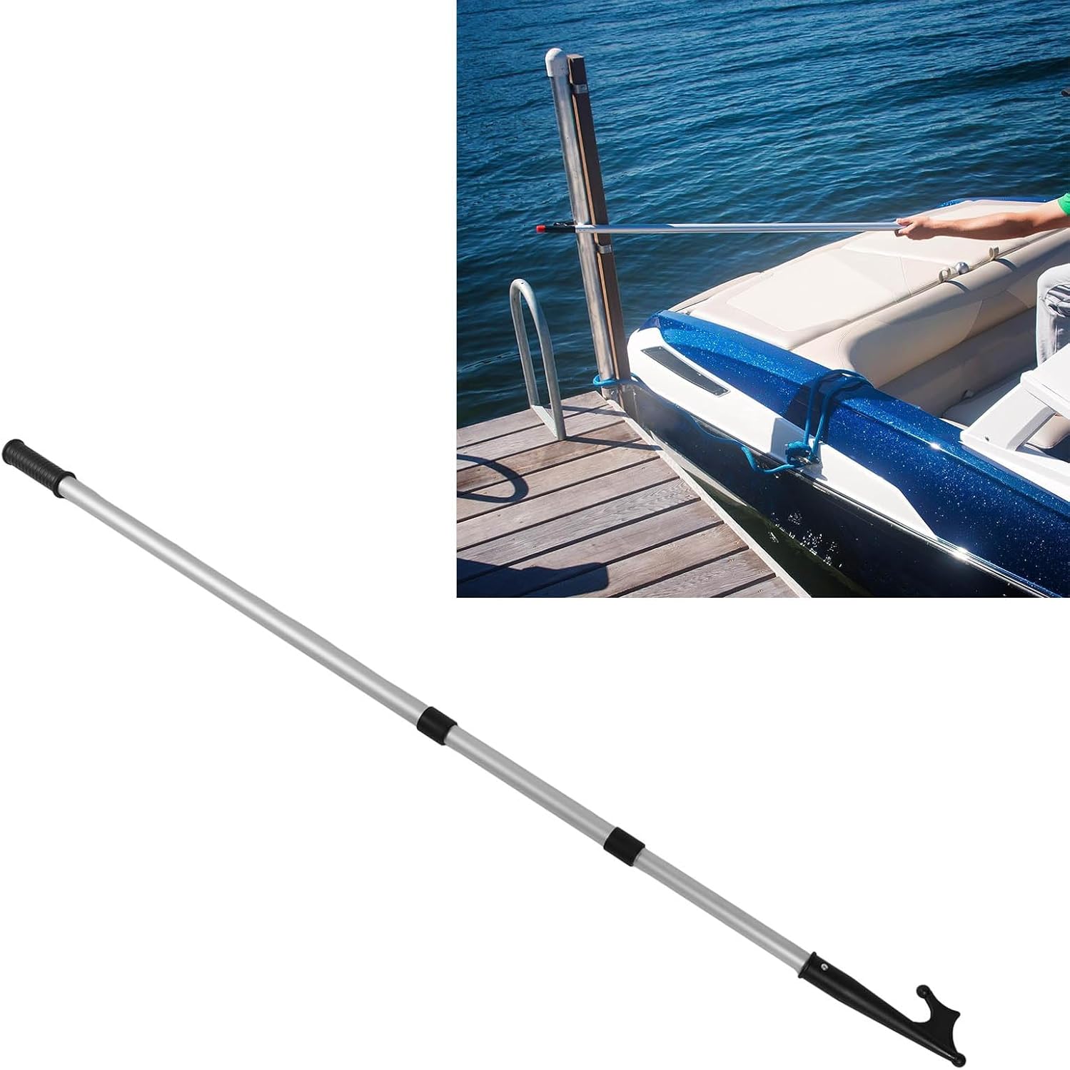 Telescoping Boat Hook for Docking - Lightweight Adjustable Extension Pole with Sturdy Anti Slip Ergonomic Grip, Push Pole for Ship and Yacht