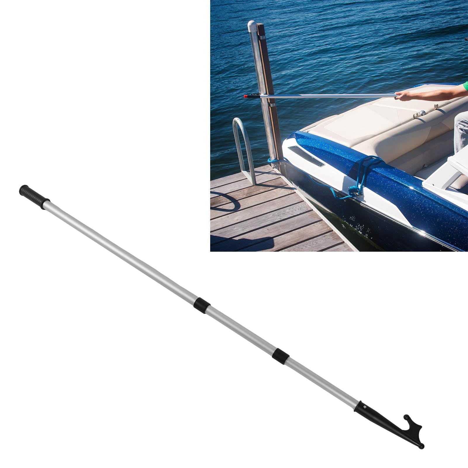 Alomejor Gancio per Barca, Gancio per Barca Telescopico in Alluminio Lunghezza Regolabile con Impugnatura Ergonomica Antiscivolo, per Marino Leggero e Robusto per Ormeggio di Attracco di Yacht di