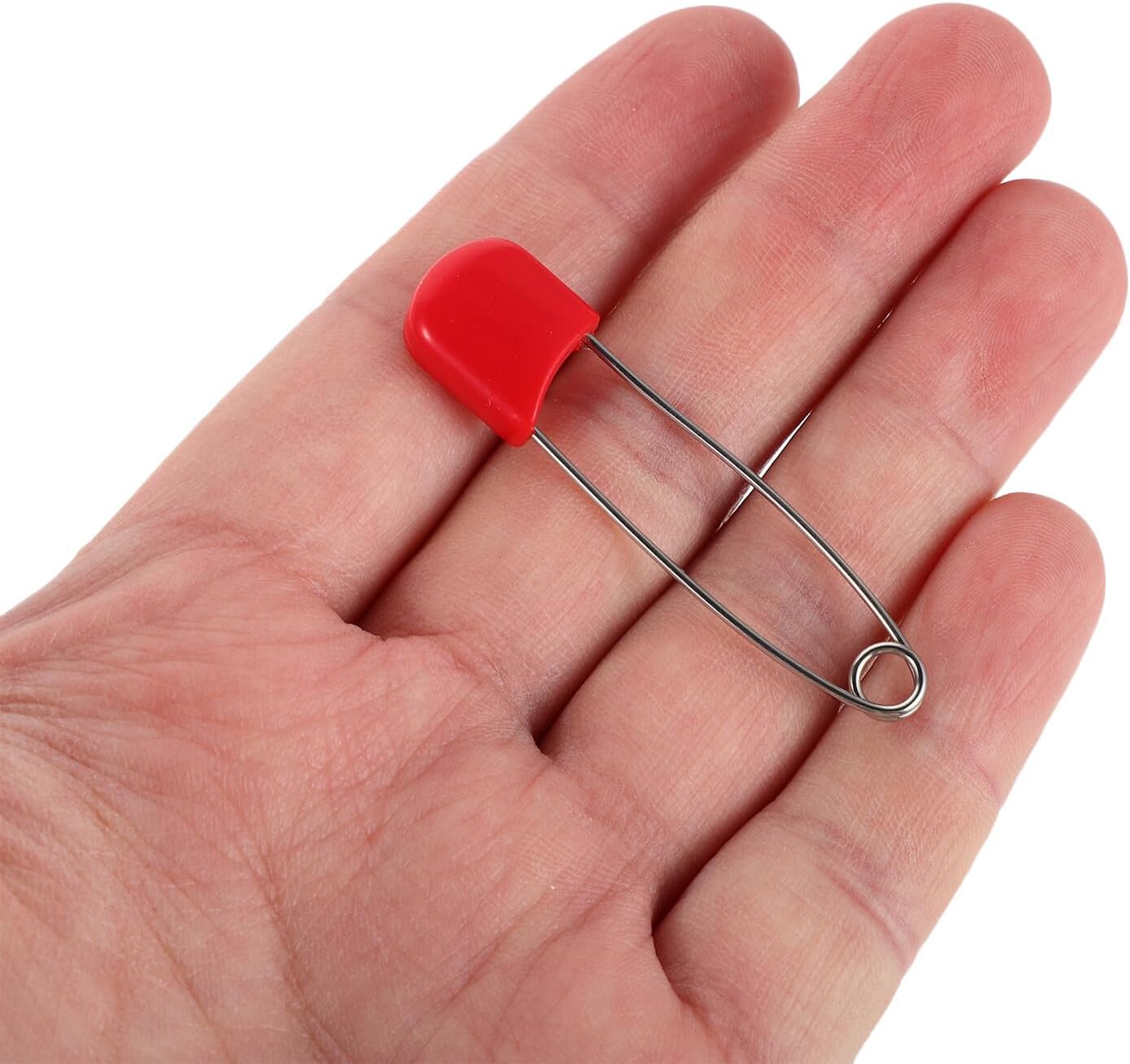 Milisten Large Red Stainless Steel Safety Pins for 100pcs, Multi-Purpose Skirt Fasteners and Blanket Clips, Safe Heavy-Duty Sewing Notions for Crafts and Diaper Use