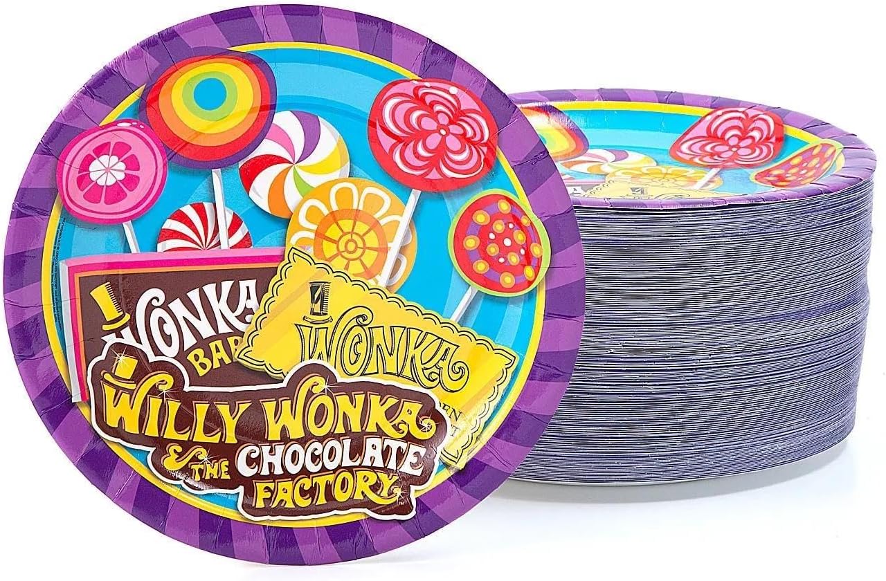 Fun Express Bulk 96 Count Willy Wonka & the Chocolate Factory Paper Dinner Plates