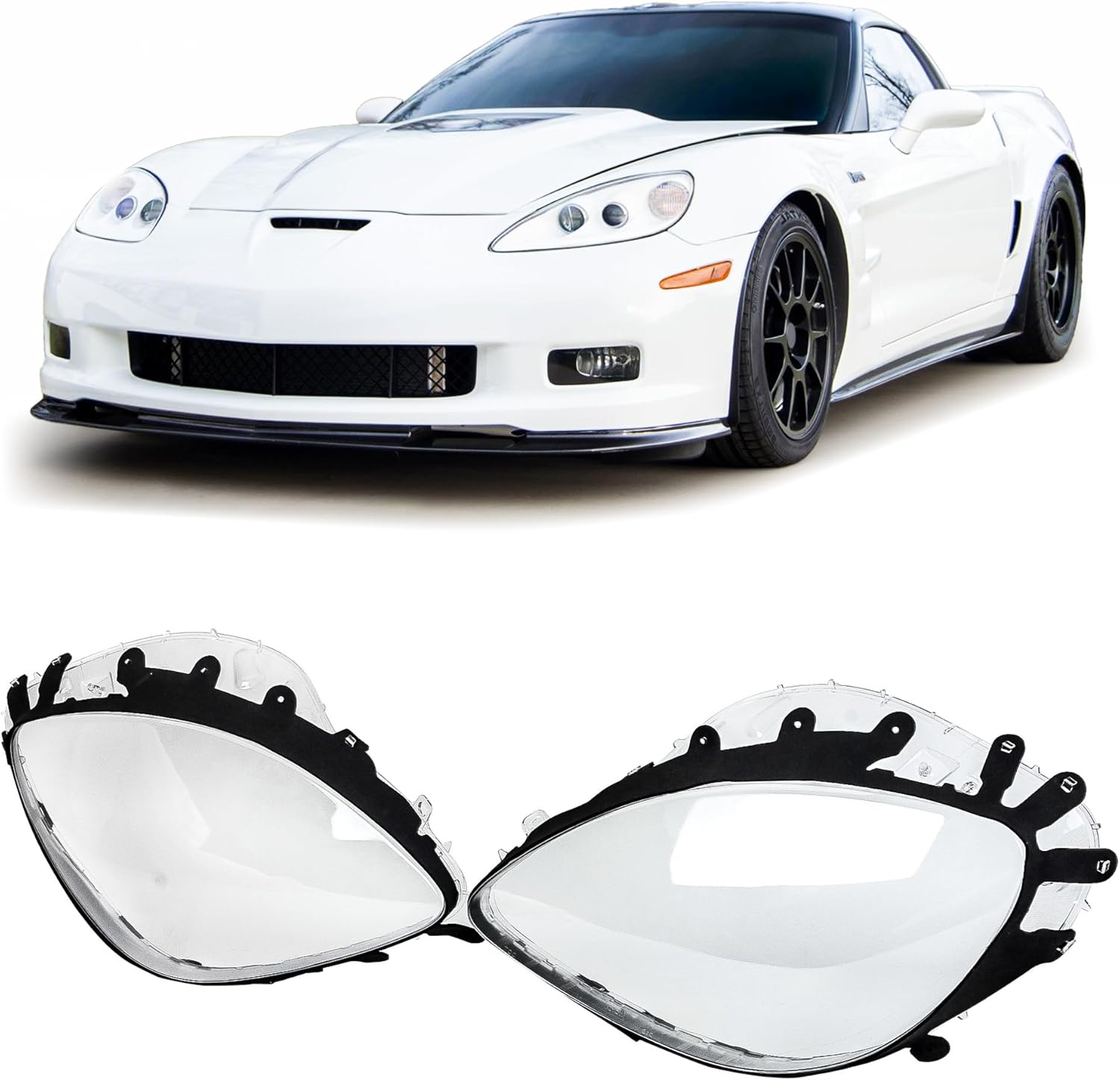 Clear Headlights Lens Replacement for 2005-2013 Chevy C6 Corvette Headlight Cover Include Gaskets Left + Right