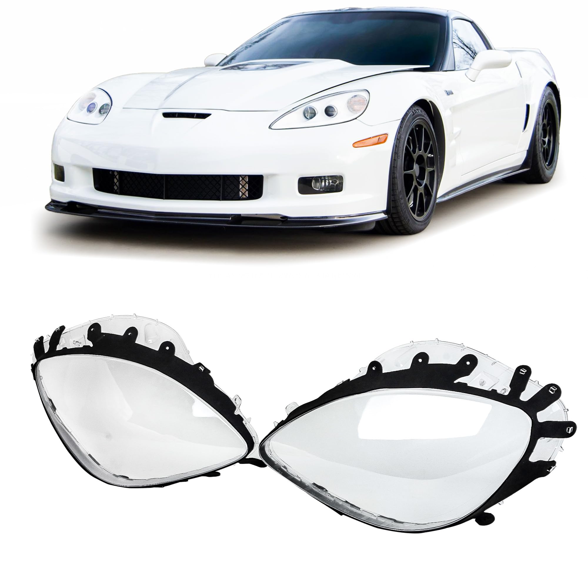 corkiauto Clear Headlights Lens Replacement for 2005-2013 Chevy C6 Corvette Headlight Cover Include Gaskets Left + Right
