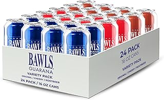BAWLS Guarana Variety Pack, BAWLS Guarana Drink, Guarana Soda, Guarana Fueled Soda for Energy, High Energy Caffeinated Drink, 16oz 24 Pack Cans
