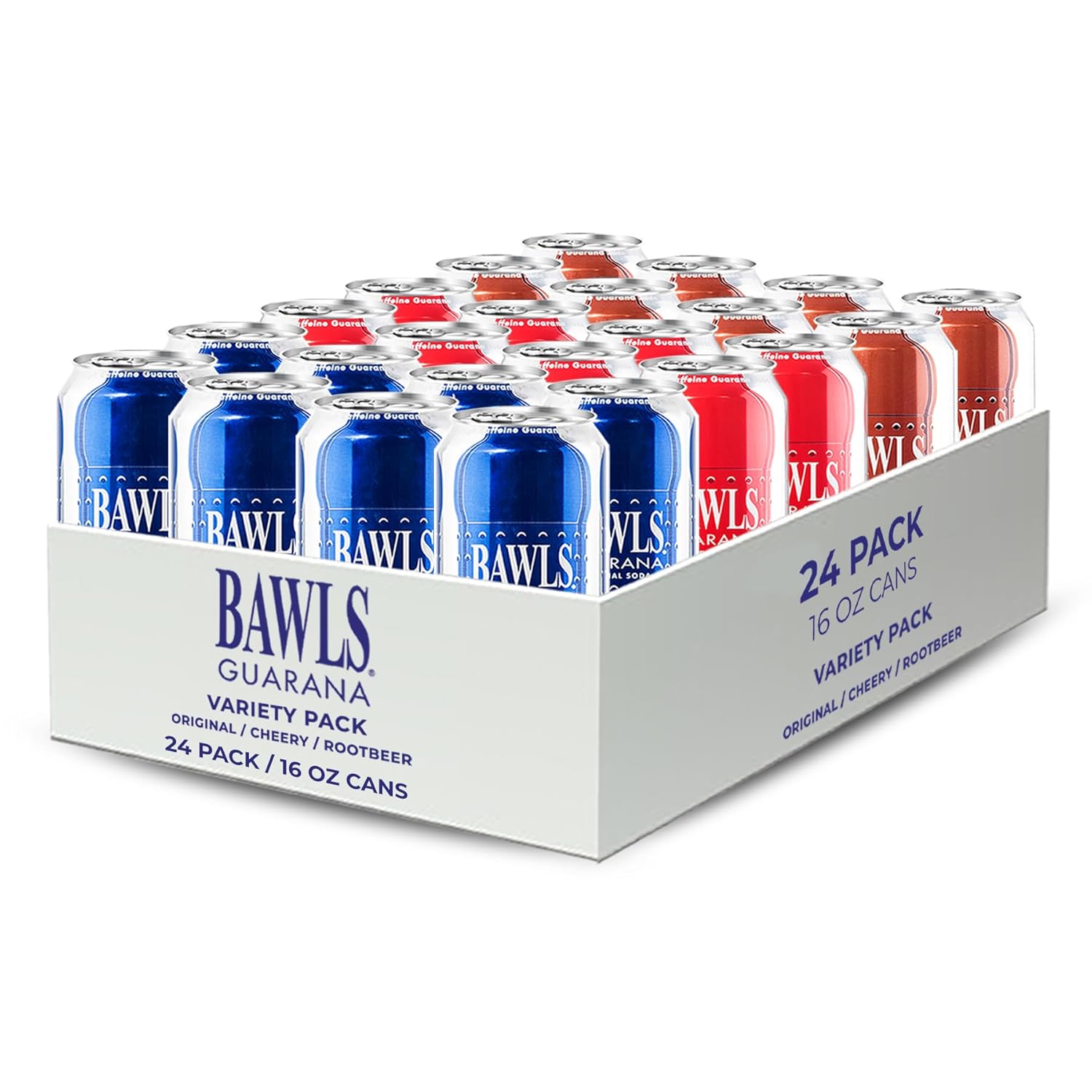 BAWLS Guarana Variety Pack, BAWLS Guarana Drink, Guarana Soda, Guarana Fueled Soda for Energy, High Energy Caffeinated Drink, 16oz 24 Pack Cans
