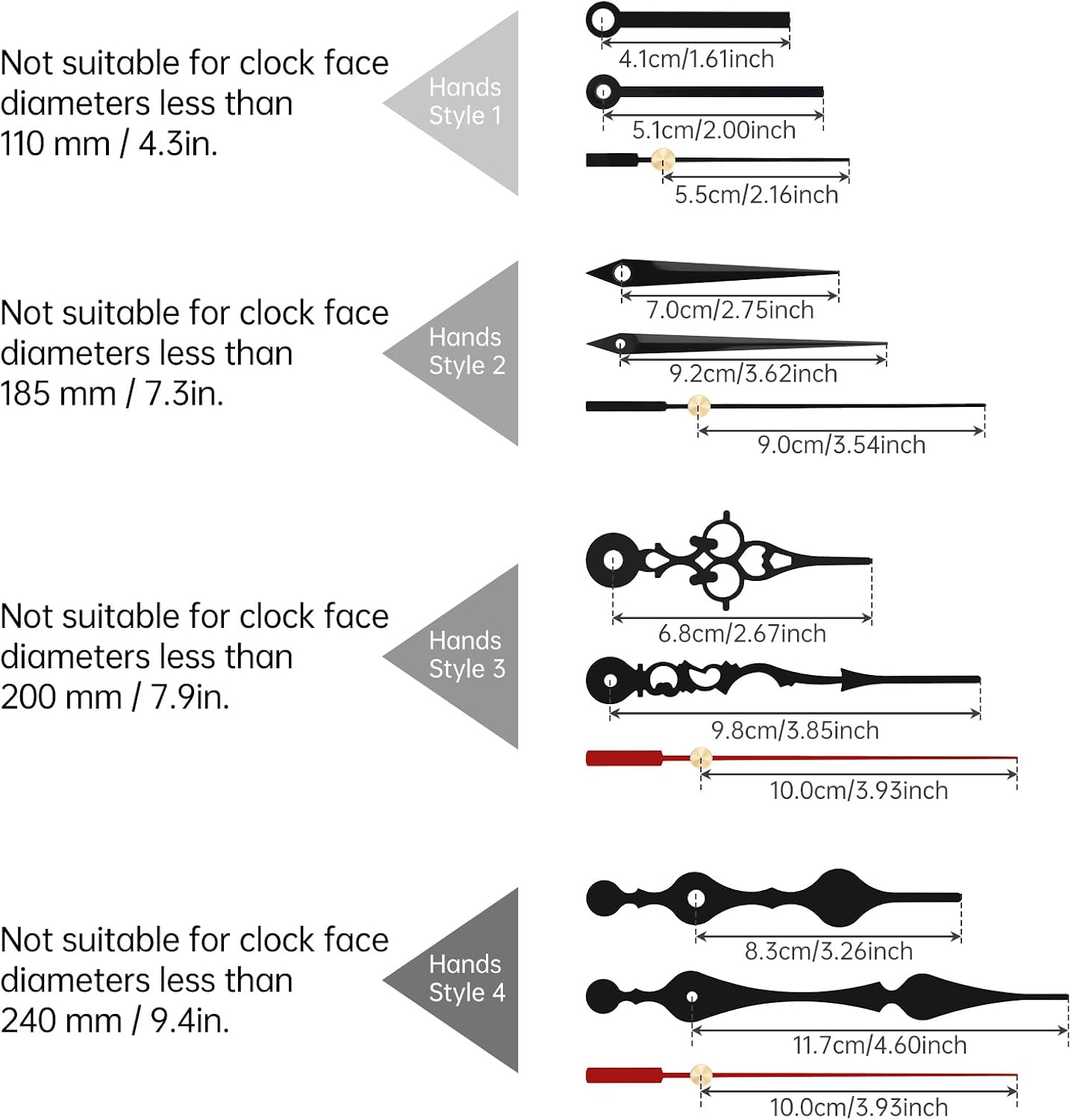 12888 Quartz Silent Sweep Clock Movement Kit, 17mm Shaft Length | 4 Sets of Hands, Non-Ticking Battery Operated Motor, 11/16" Total Shaft Length, 9mm (3/8") Thread Length, Wall Clock Repair