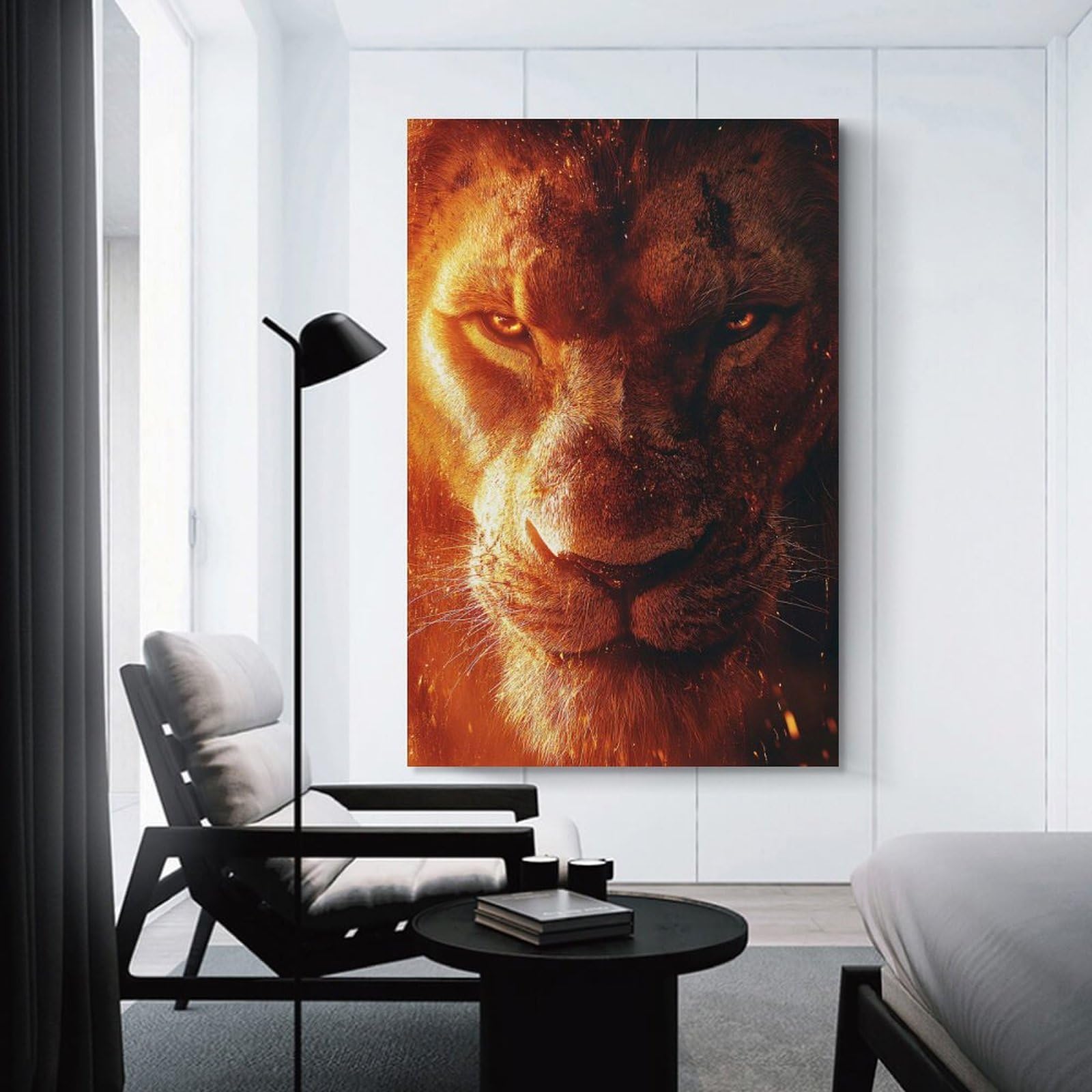 Junmoney Lions Fiery Gaze Canvas Wall Decor 24x36inch(60x90cm), for Flats, Guest Rooms Or Compact Rooms, Home Artwork for Modern Interiors