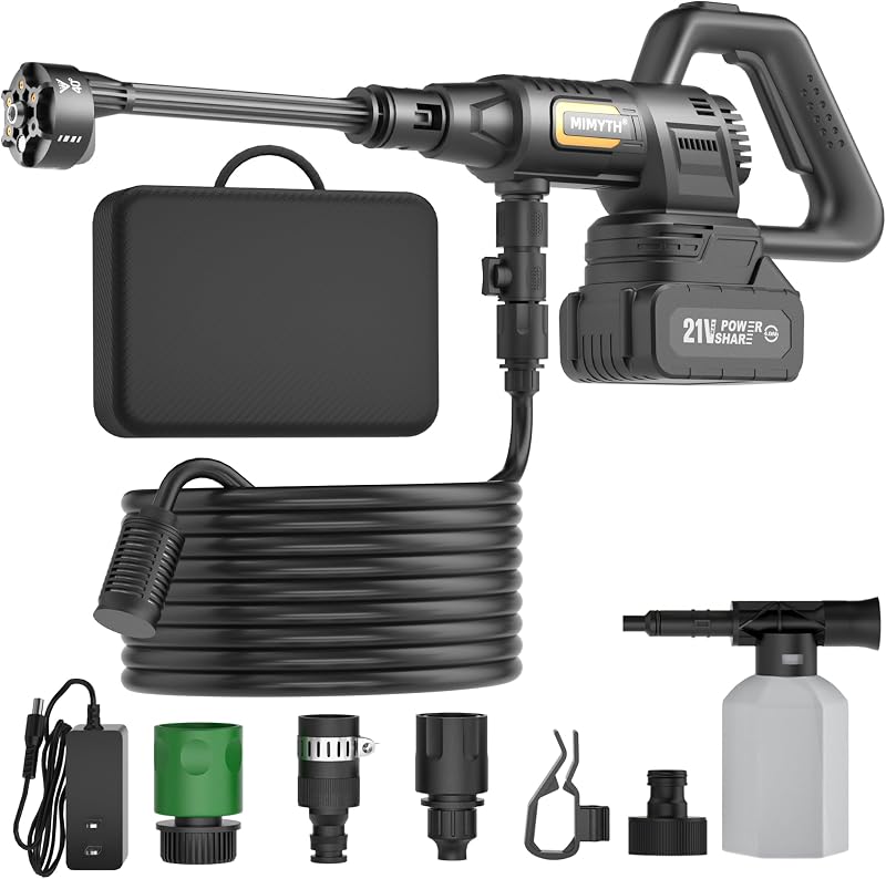 Cordless Pressure Washer Battery Powered; 1200PSI Brushless Power Washer | Brushless Motor; 3 Power Level Adjustable; 6-IN-1 Nozzle; 23FT Elastic Hose; Washer for Car, Home, Patio, Driveway