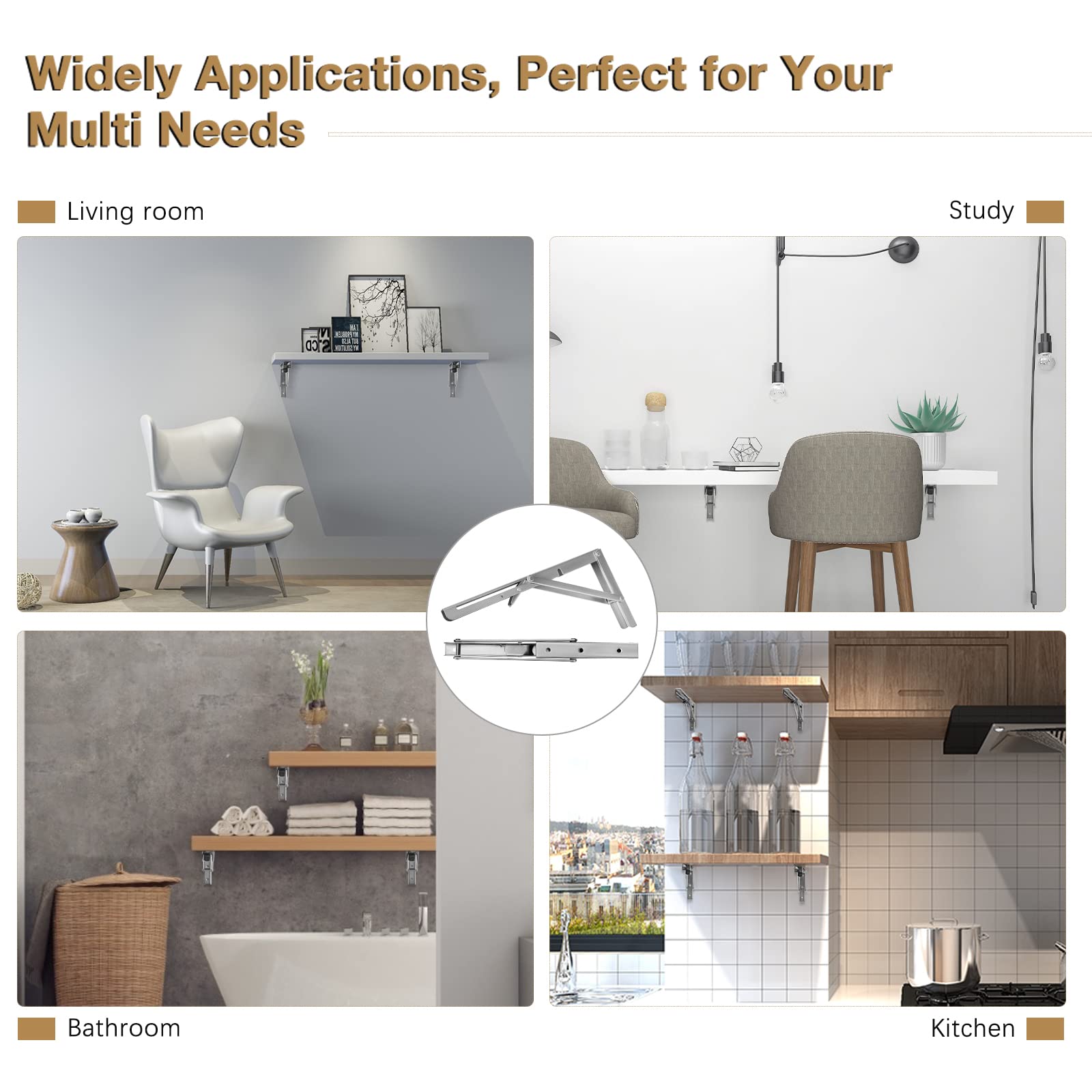 Soporte Estantería Plegable 500MM, LYCXAMES 2 Piezas Escuadras Abatibles Soporte Pared de 304 Acero Inoxidable con Tornillossado para Mesa De Banco, Estanterias, Cocina, Exhibición, Jardín