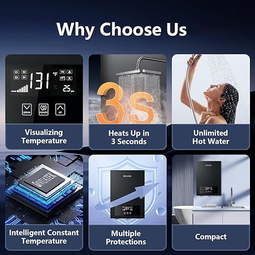 Miniatura 2 de Calentador de agua eléctrico sin tanque, calentador de agua instantáneo SIVUATEK bajo demanda, calentador de agua caliente eléctrico inteligente sin