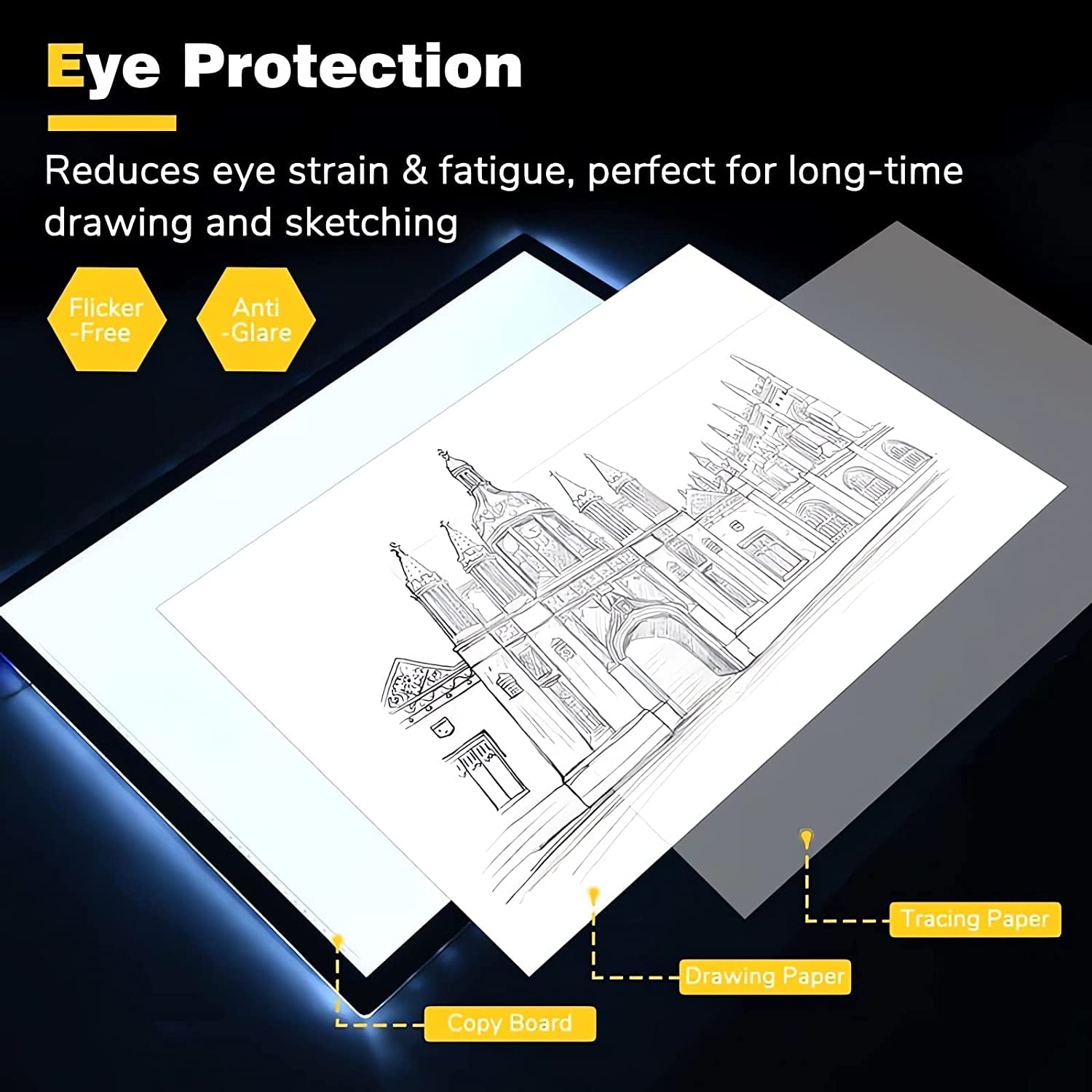 LED A1 A2 A3 A4 Leuchttisch Light Pad Zeichnen Leuchtplatte Mit USB-Stromkabel Malen Pad Leuchtkasten Für Künstler, Skizzieren, Animation, Designen, Tattoo. Geschenk Für Kinder, Künstler,Schwarz,A1