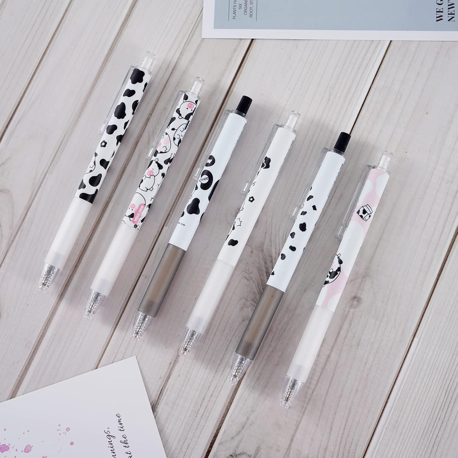 Crtiin 82 Pcs Cute Cow Gift Set Kawaii Cow Retractable Black Ink Pens Milk Correction Tape Cow Paperclip Bookmarks Cow Sticky Notes Cow Stickers For