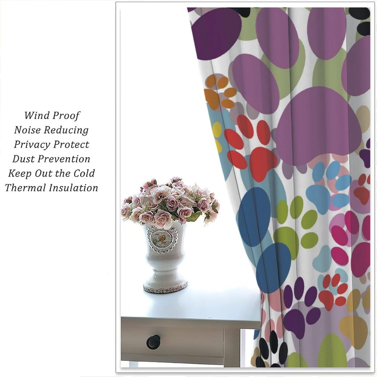 Funny Cartoon Dog Paw Print Window Curtains,Cute Colorful Cartoon Dog Paw Print Bones Dog Lover Print Window Drapes for Bedroom Living Room Kitchen Decor,2 Panel Set,42x45 Inch Blackout