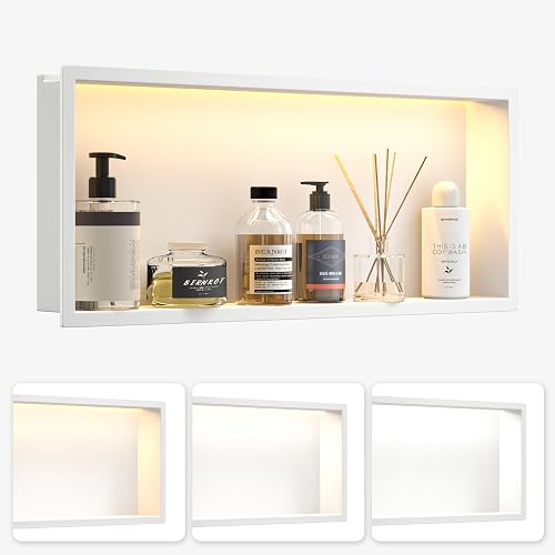 Stainless Steel Led Shower Niche 30"x12" White 3-Color LED Strip
