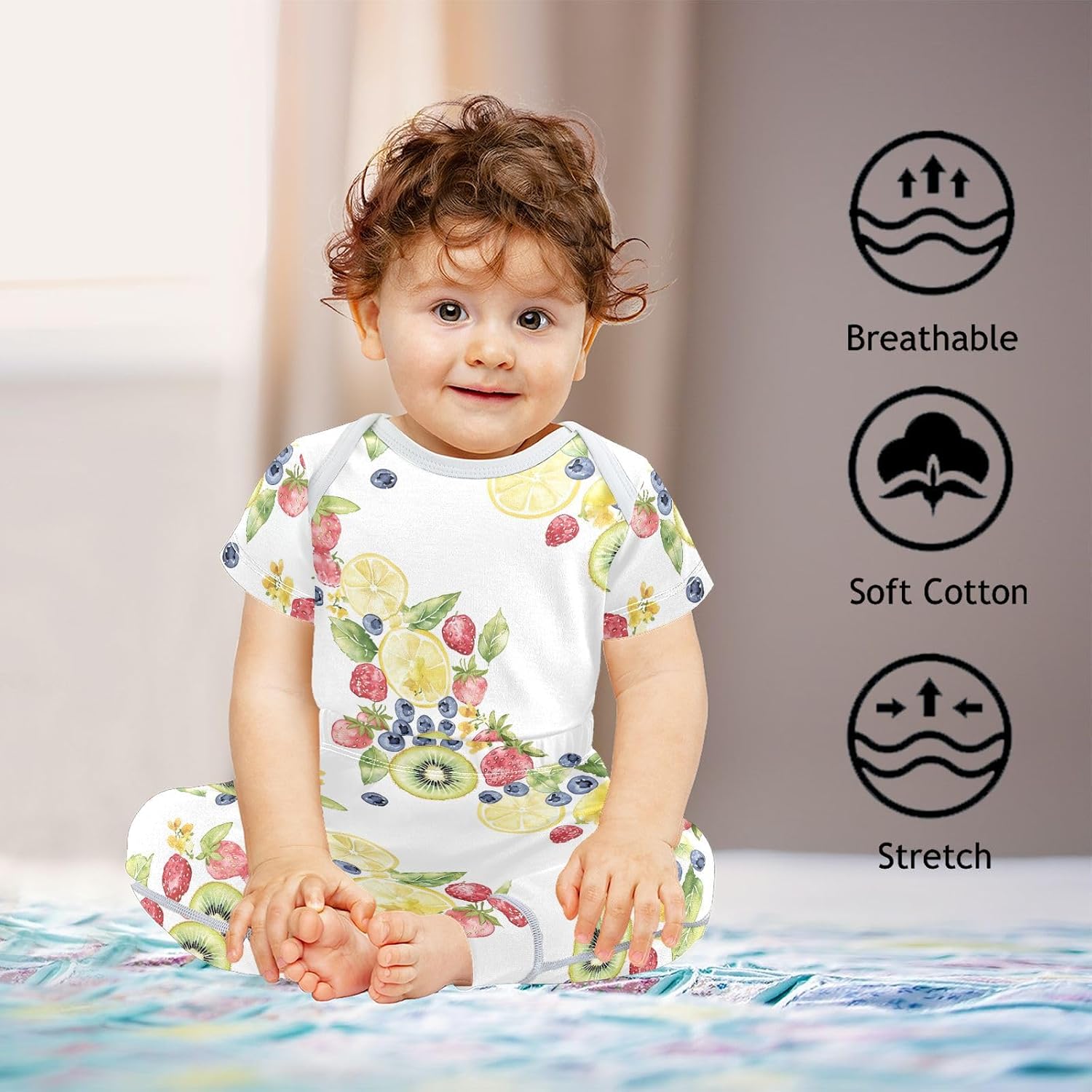vvfelixl Baby Clothes Fresh Fruits Berries Baby Bodysuits Set Unisex Short Sleeve Babys Pants Sets 0-3M