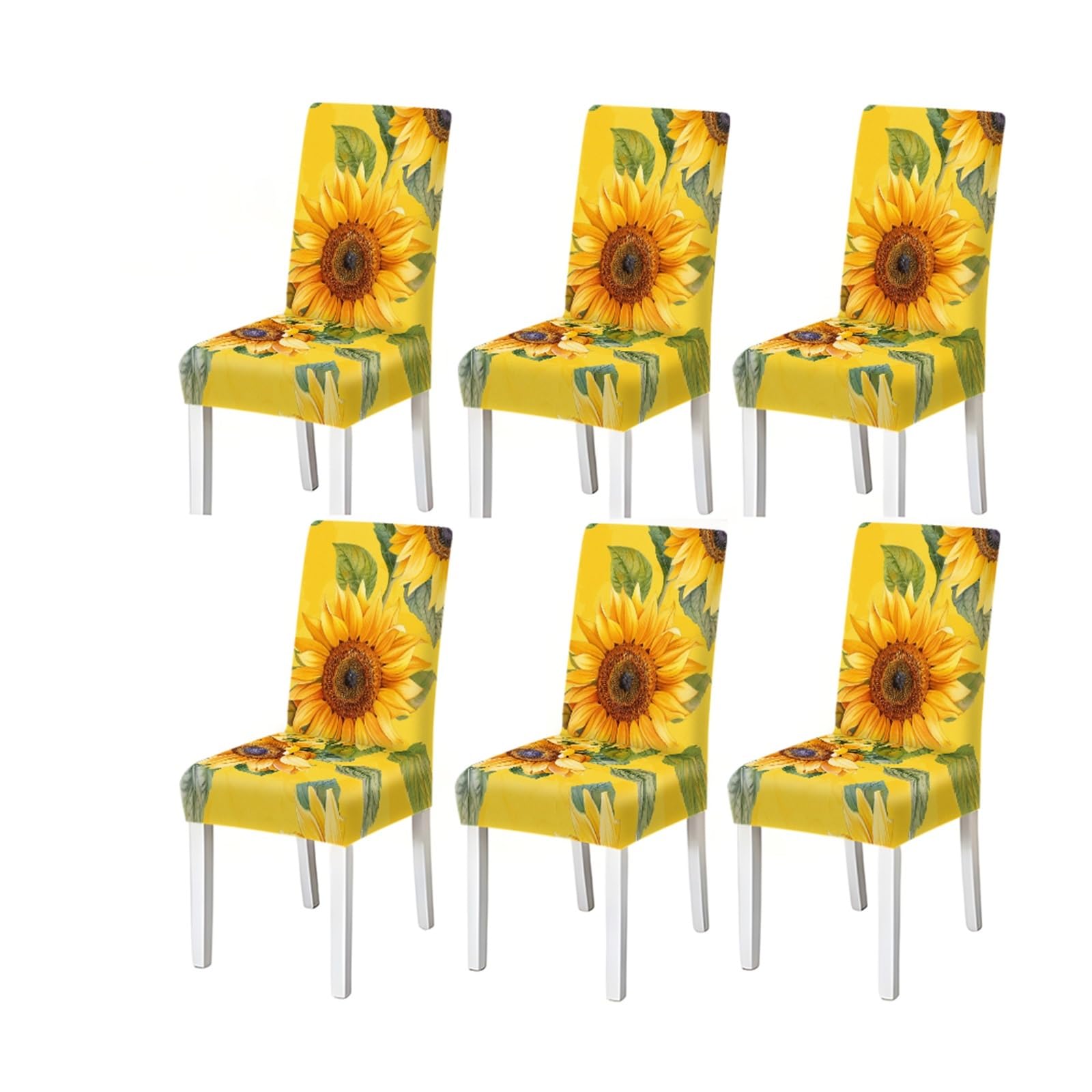 FZJKGH Sunflower Dining Chair Covers Set Of 2/4/6, Stretch Washable High Back Chair Slipcovers, Farmhouse Yellow Floral Summer Decor Removable Stretch Slipcovers for Dining Chairs(6PCSChair cover)