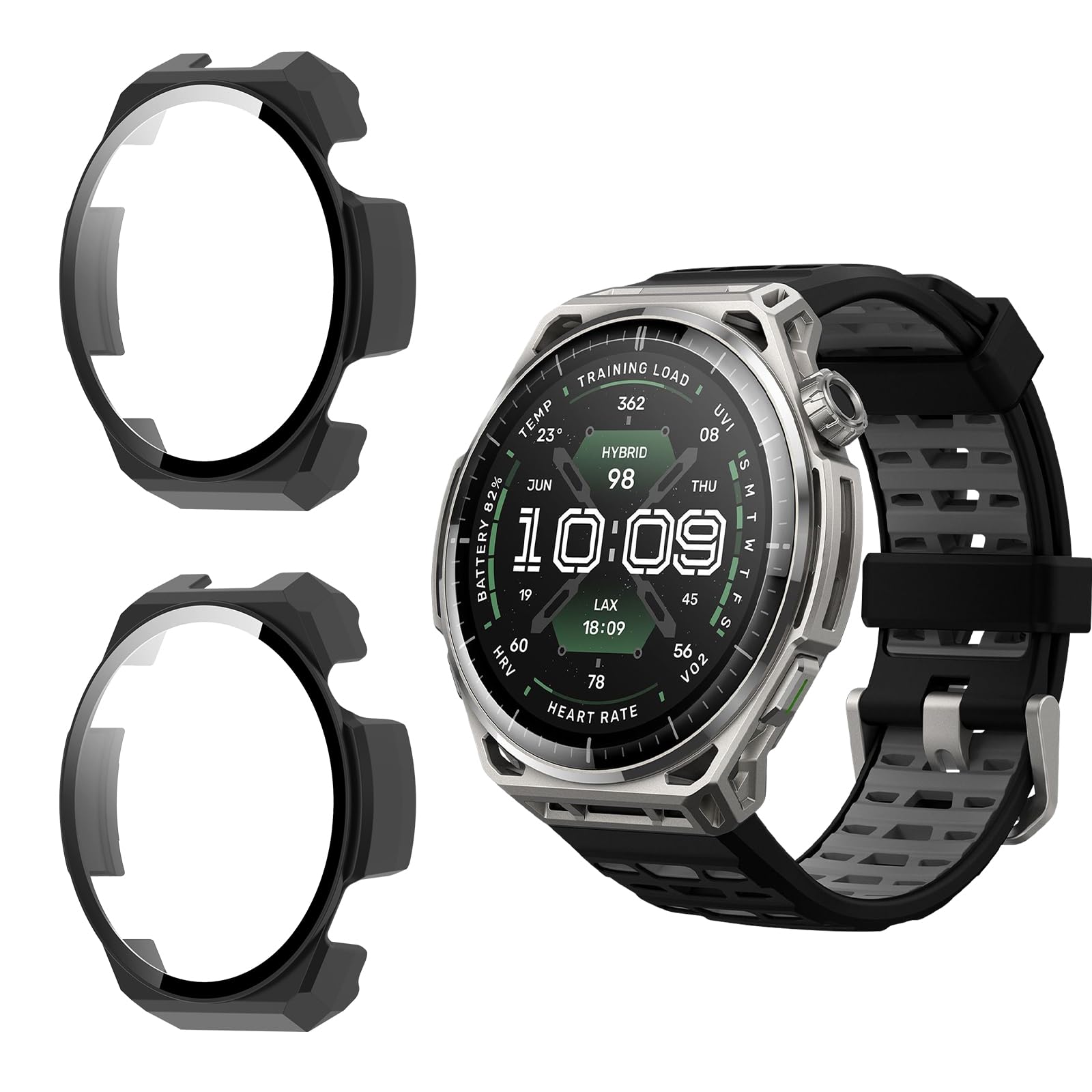 Funda Compatible con Amazfit Balance 3, Carcasa Protector Duro PC Marco con Cristal Templado Protector de Pantalla Anti-Choque Parachoques Anti-Arañazos Case Cover - Negro