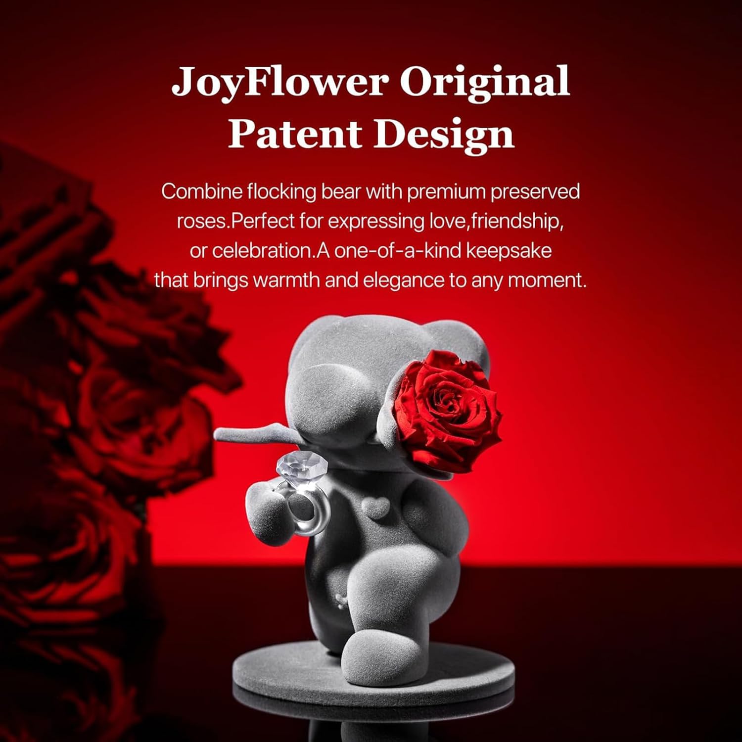 JoyFlower Cute Teddy Bear with Preserved Flowers, Eternal Real Red Rose with Promise Ring Gifts with Gift Box for Girlfriend Wife Women Her in Birthday Christmas, Valentine's, Weddings, Anniversary - Image 3