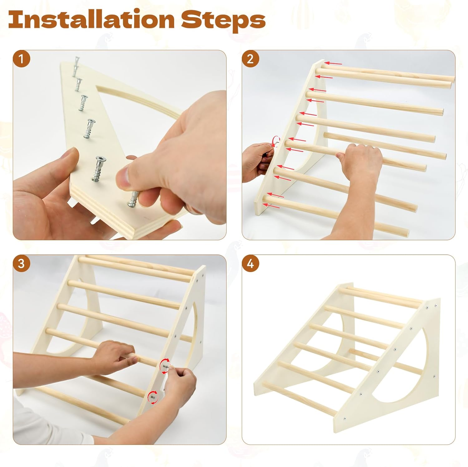 Vehomy Chicken Roosting Bar Solid Wood Roosting Ladder Poultry Perch Stand Jungle Gym for Backyards Chicken Coops Farms Chicken Toy for Chicks Hens Roosters Large Birds Parrots Macaws S