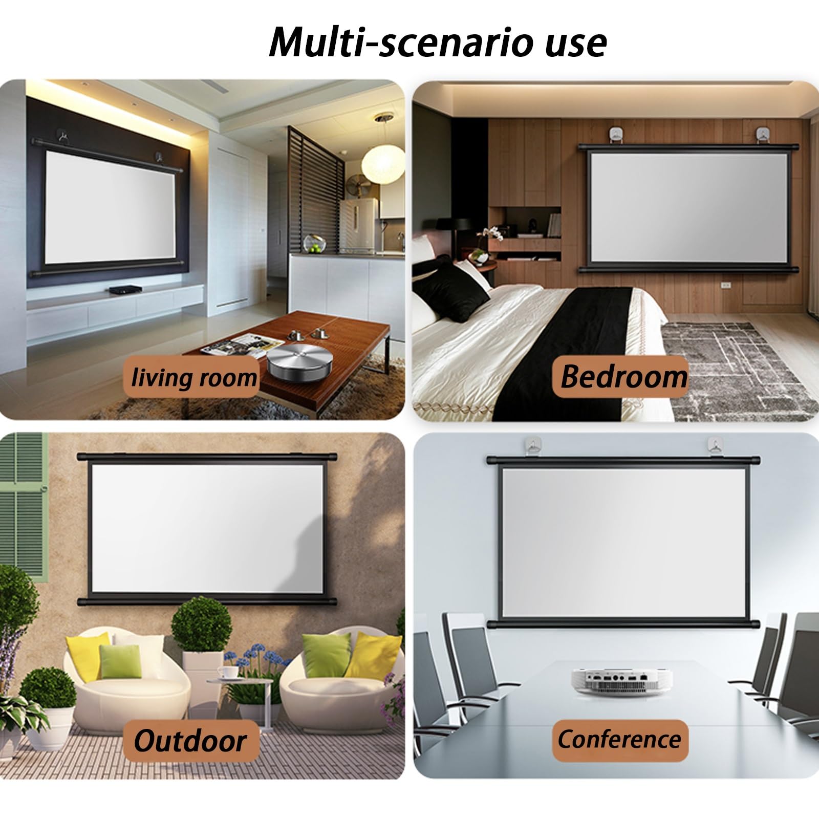 Manuale Telo Proiettore Avvolgibile，Schermo Per Proiettore, Telo Da Proiezione Interno Esterno, Home Theater Cinema Full HD 3D 4K，idea Per Il Cinema In Casa, Feste In Giardino, All'aperto(16:9,72")