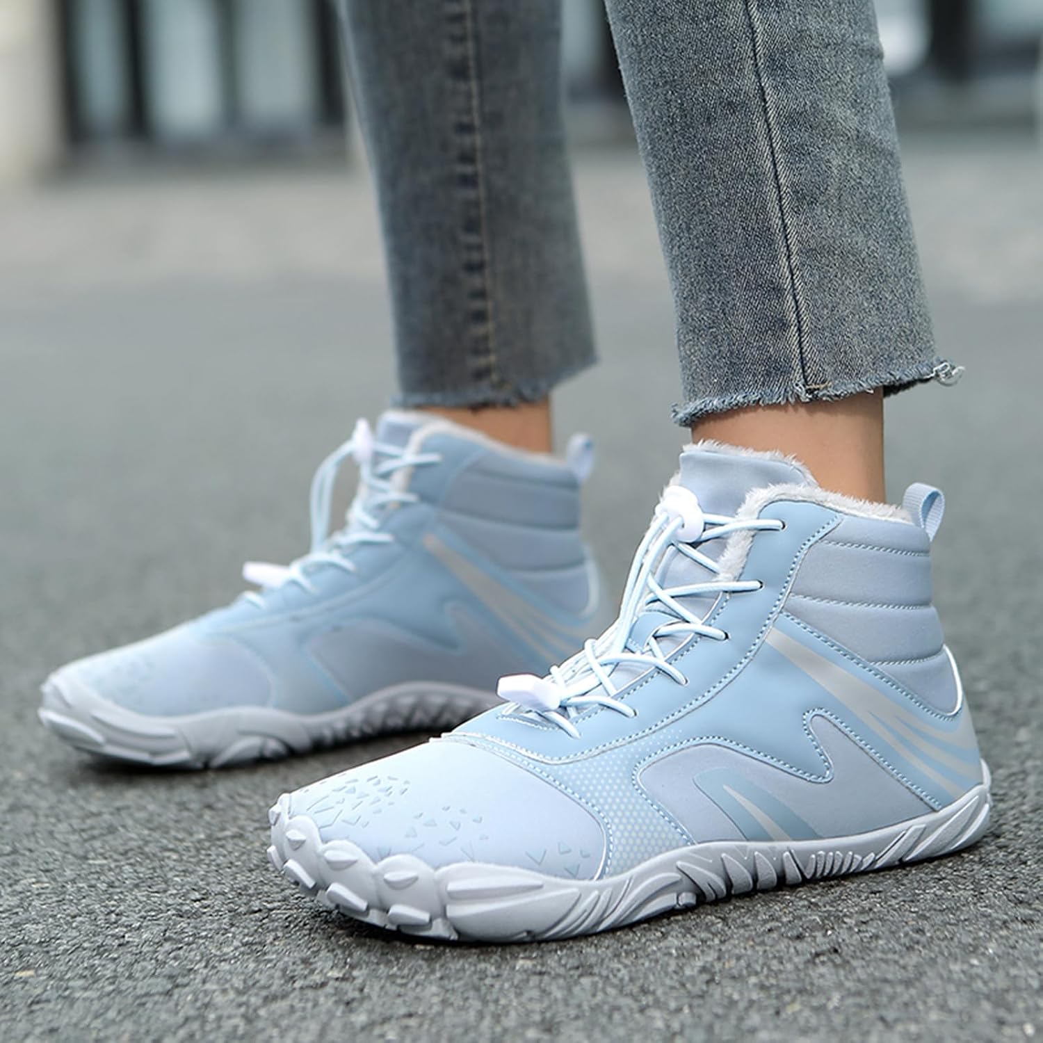 Winter Footwear Barefoot Shoes Women Men Zero Drop Barefoot Hiking Boots Slip On Warm Waterproof Snow Boot Minimalist Wide Toe Ankle Booties Five Finger Hike Shoes Outdoor