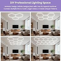 Vista 4 de Luces Hexagonales de Cochera - Luces Hexagonales Atenuables de 3 Etapas, Luz de Panal de Abeja de 6500K 17280LM para Detalles de Techo de Coche