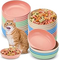 Tioncy 24-Pack 5.5" Wheat Straw Cat Food Bowls - Shallow Wide Fatigue Relief Dishes for Cats, Kittens, Ferrets in 4 Colors
