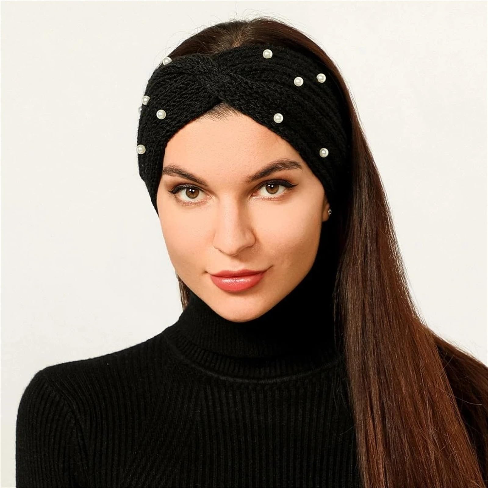 Stirnband 3PCS Perle Gestrickte Kreuz Stirnbänder for Frauen Mädchen Handgemachte Haar Zubehör Herbst Winter Headwear Ohr Wärmer Elastische Haarband Winter Stirnband(Green A)