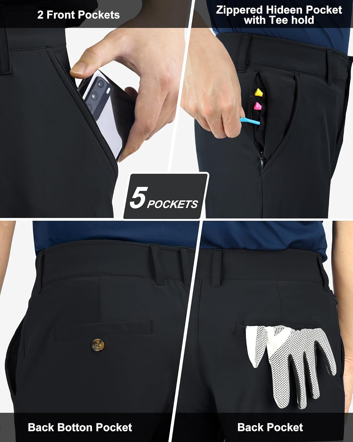 33,000ft Men's Golf Pants 30"/32" with 5 Pockets Stretch, Quick Dry Lightweight, UPF 50+ Work Dress Pants
