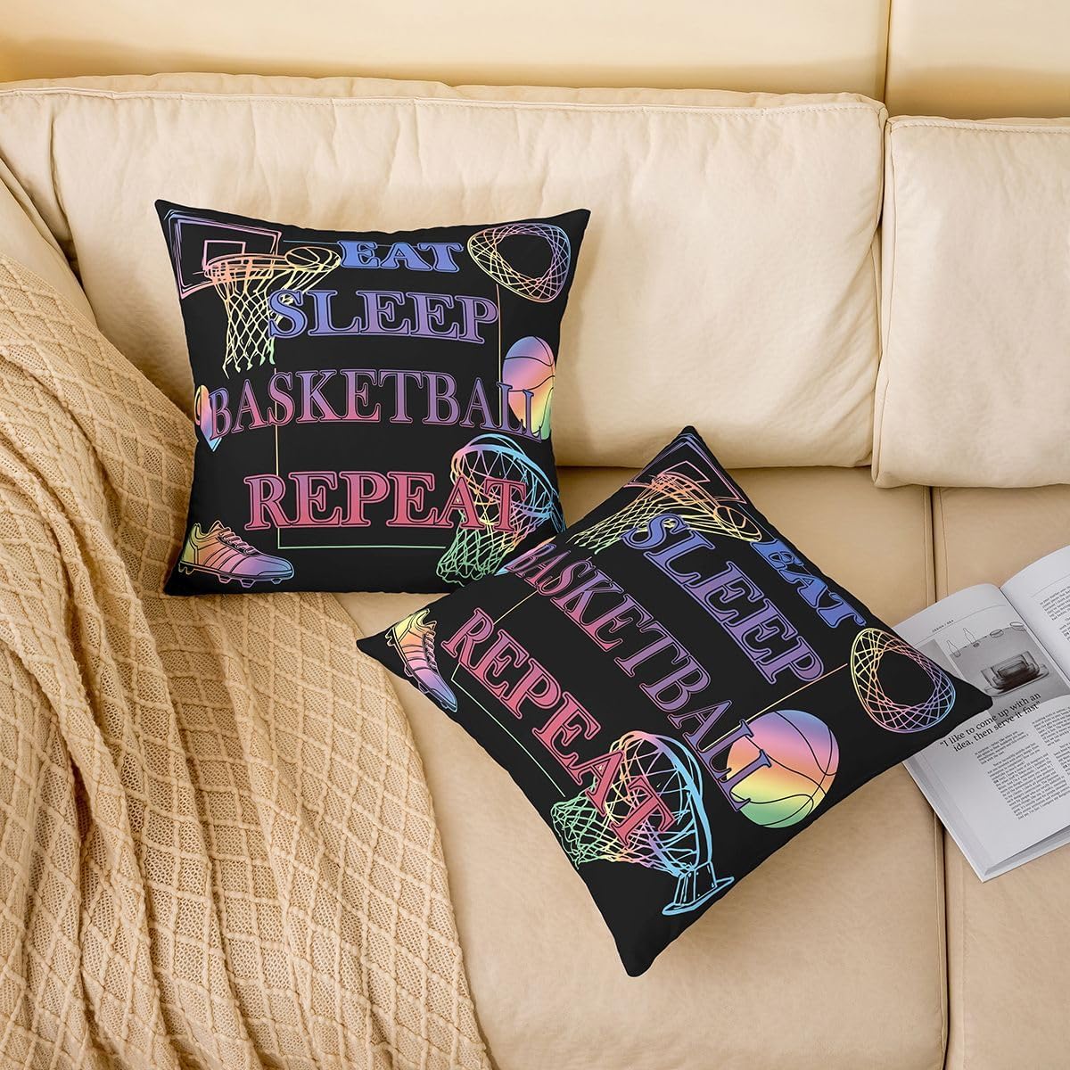 Feelyou Basketball Throw Pillow Covers for Girls Boys Kids 20 x 20-Inch Set of 4 Gaming Sports Cushion Case Room Decor Ball Games Decor Pillowcase Gift for Basketball Lover Breathable Soft Microfiber image 2
