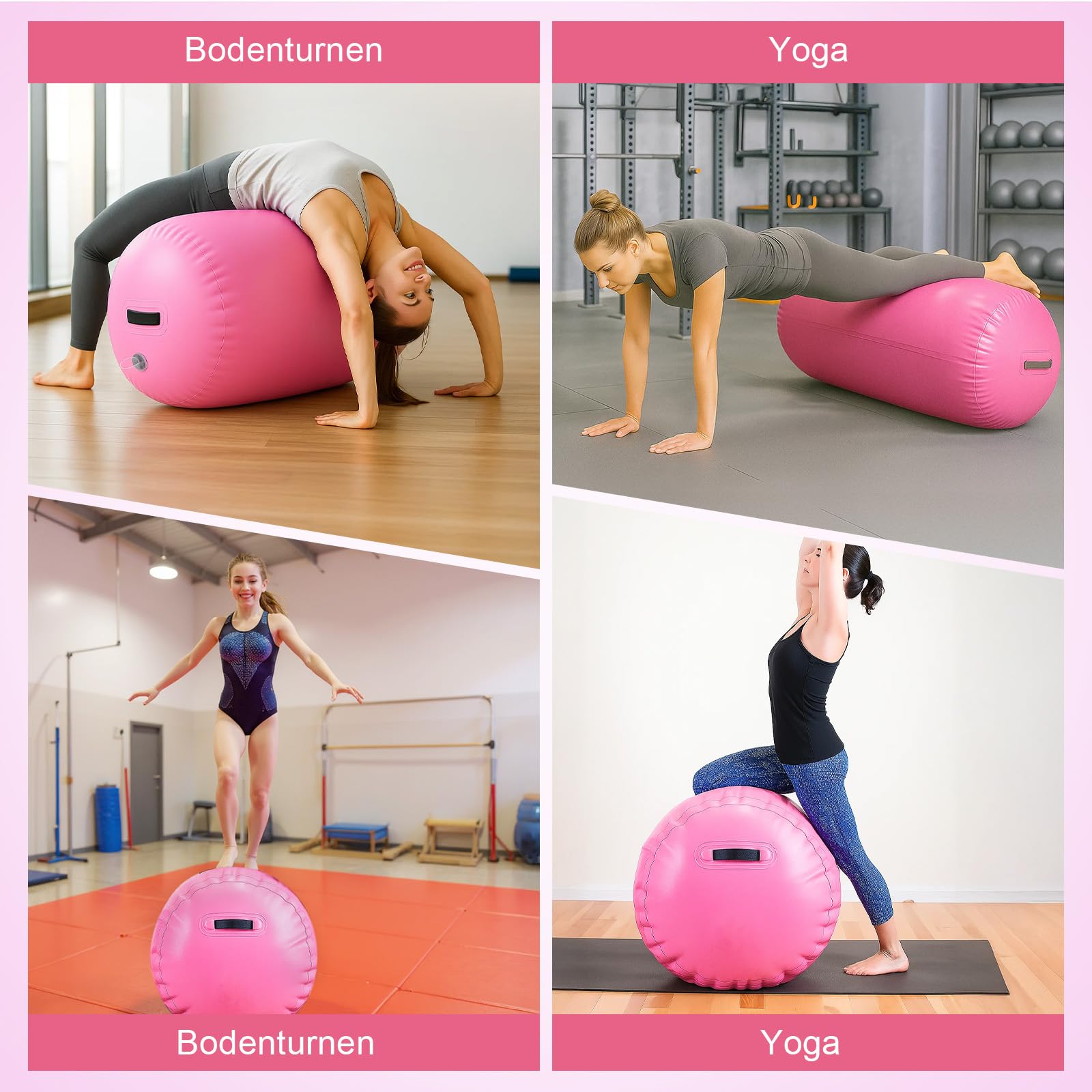 Airtrack Tumbling Rolle Aufblasbar – Air Roller Turnmatte aus PVC mit Pumpe, Gymnastik Matte für Turnen, Yoga, Fitness, Hohe Elastizität, Robust & Tragbar für Indoor & Outdoor