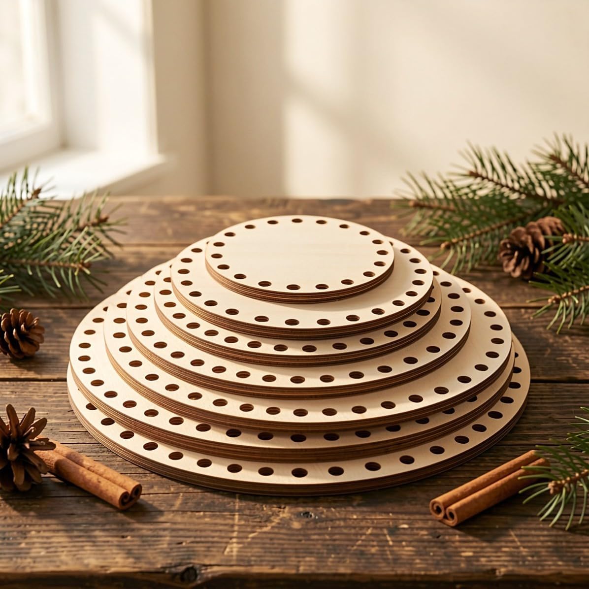 12pcs Wood Base for Crochet Basket, Beige Blank Holiday Craft