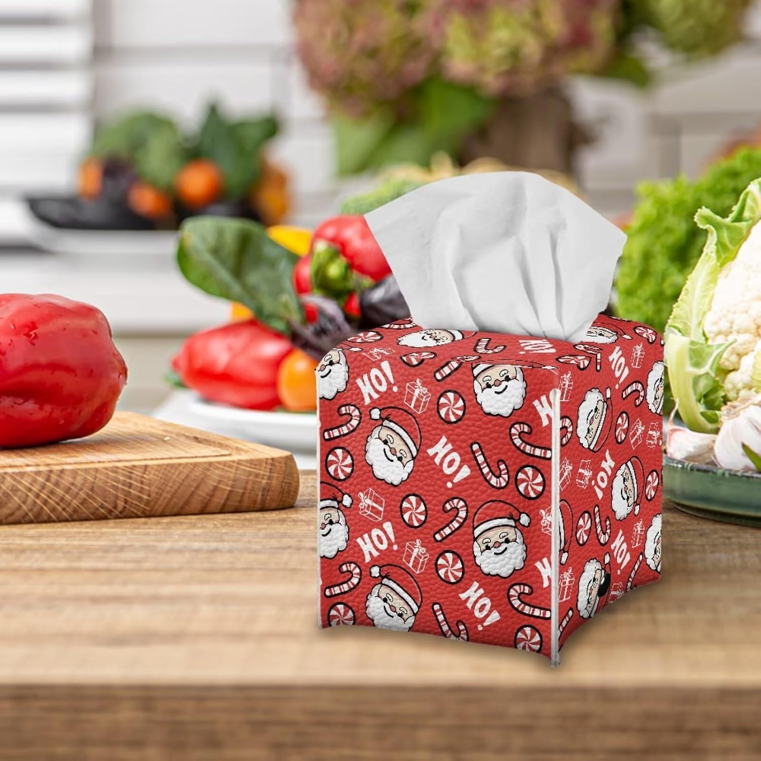 doginthehole Christmas Decorations Tissue Box Cover Cute Santa Claus Square Tissue Box Holder Decorative Facial Paper Organizer Dispenser for Bathroom Car Office Home image 3