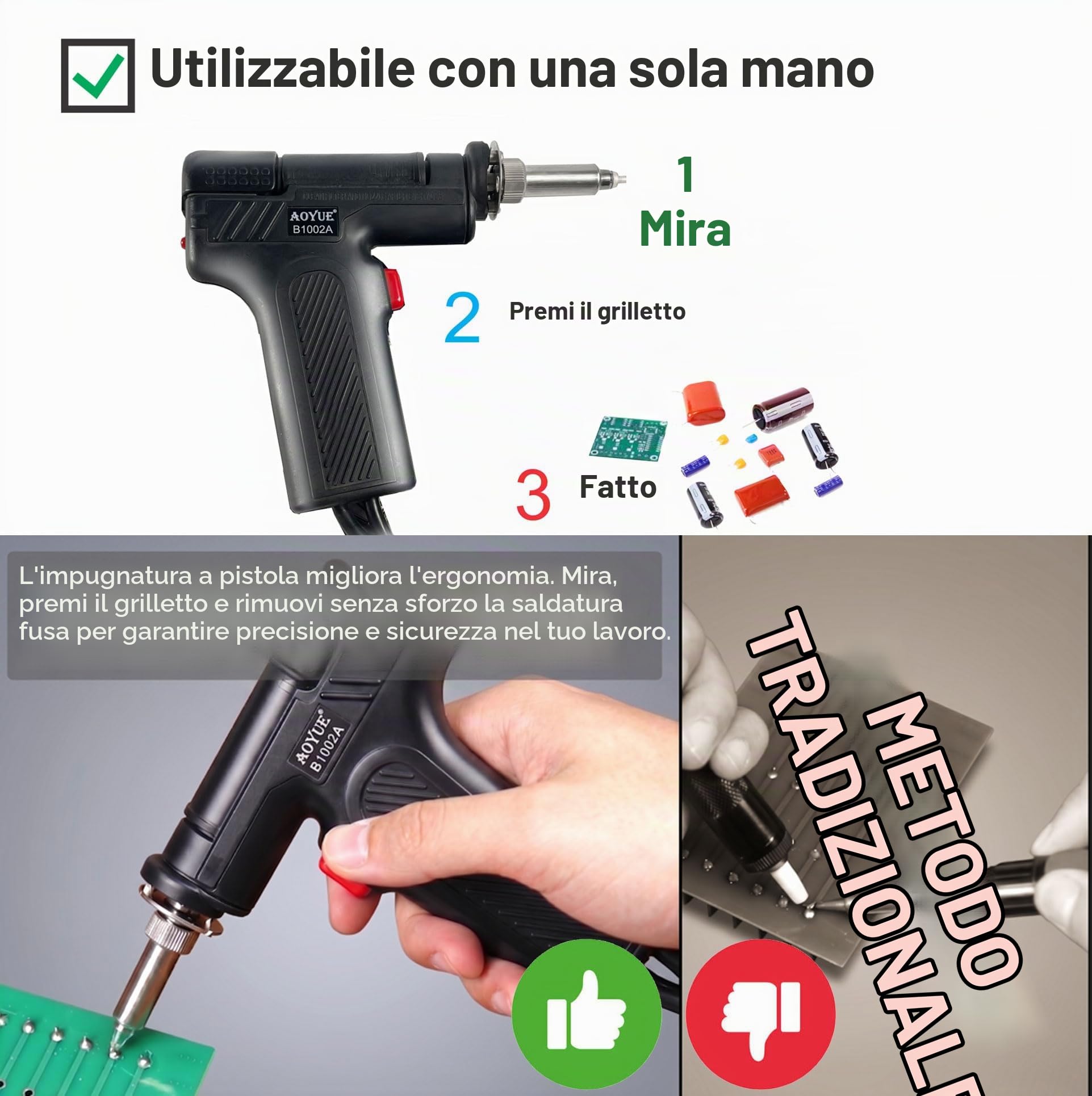 Aoyue Pistola dissaldante 474A++ con aspirazione 80KPA 70W stazione di dissaldatura riscaldamento e design avanzato della punta