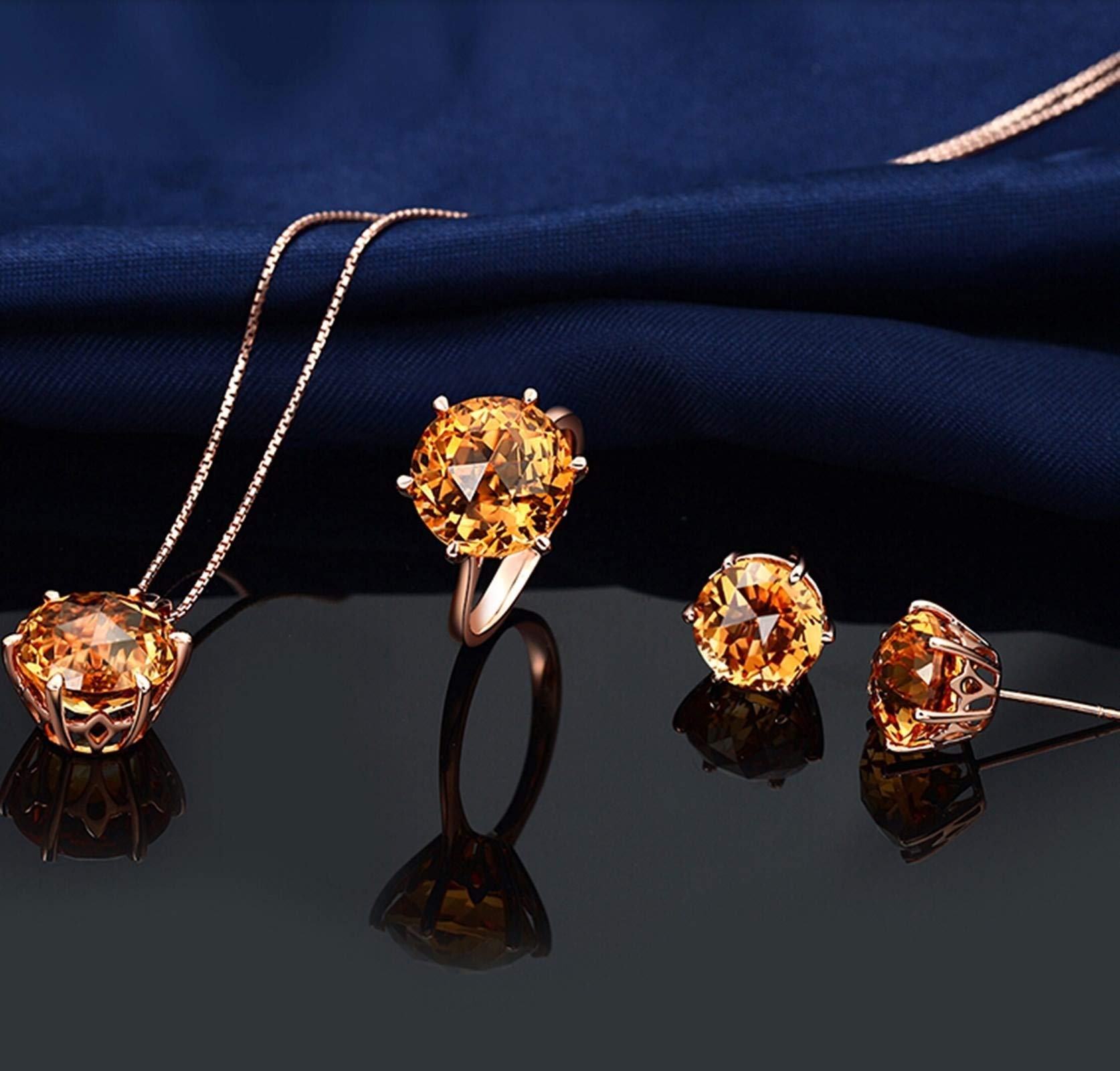 Damen-Ring aus 18-karätigem Gold, gelbe runde Form, 6,75 ct Citrin, Ehering, Verlobungsring