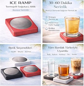 IceRamp Beyaz Ehlikeyf, Ice Ramp Bardak Soğutucu Altlık – Termojelli, Paslanmaz Çelik, Donarak Soğutan