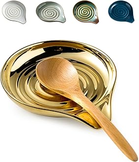 LAUCHUH Spoon Rest for Stove Top, Ceramic Spoon Holder for Kitchen Countertop Large Utensil Rest for Spatula, Spoons or Tong, Ladle, Fork, Christmas, 5 inch, Gold