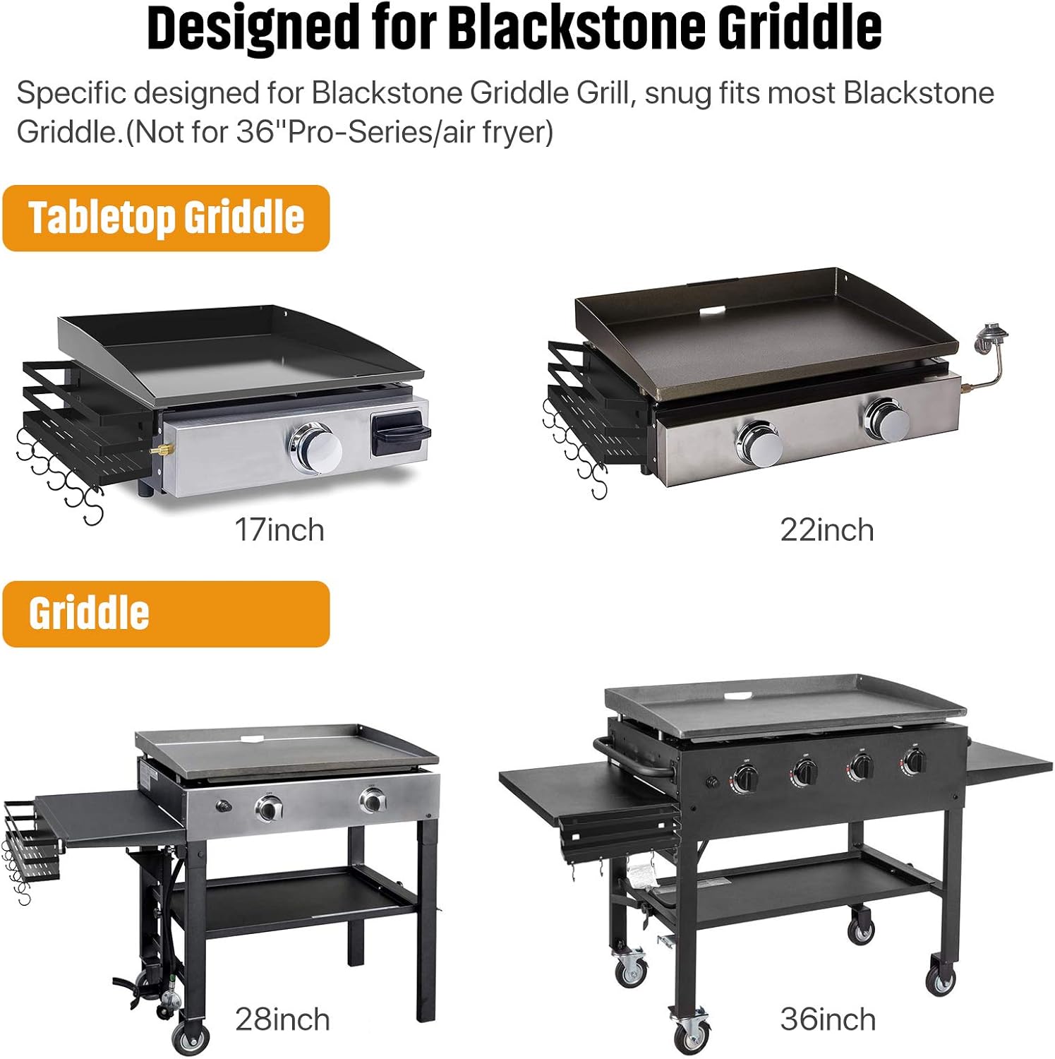 RUSFOL Upgraded Stainless Steel Griddle Caddy for 28"/36" Blackstone Griddles, with a Allen Key, Space Saving BBQ Accessories Storage Box, Free from Drill Hole&Easy to Install : Patio, Lawn & Garden