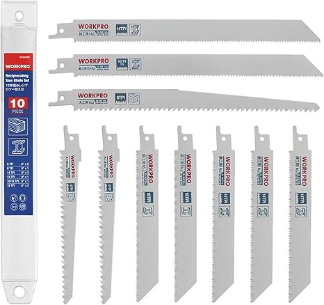 Amazon Workpro レシプロソー替刃 電気のこぎり替え刃 鉄工 木工用 金属 ステンレス 非鉄金属 プラスチックパイプ 収納ケース付き 10点组 レシプロソーアクセサリ