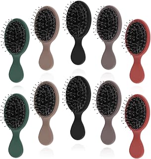 10 Pack Mini Boar Bristle Brush Individually Wrapped, Boar and Nylon Bristles Adds Shine, Promote Hair Growth, Scalp Massage and Detangling, Safe for All Hair Types Extensions, Wigs, 5 Colors