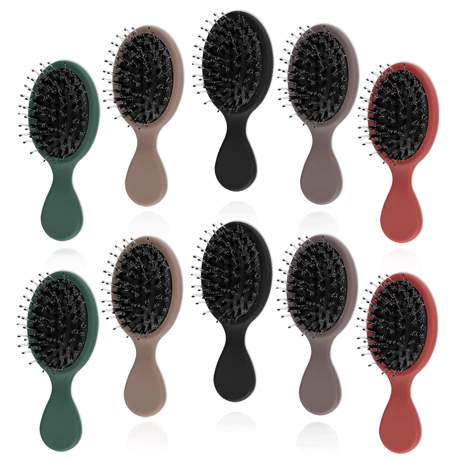 10 Pack Mini Boar Bristle Brush Individually Wrapped, Boar and Nylon Bristles Adds Shine, Promote Hair Growth, Scalp Massage and Detangling, Safe for All Hair Types Extensions, Wigs, 5 Colors