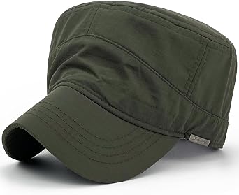 REDSHARKS Water Resistant Military Hat Quick Dry Cadet Cap Army Flat Top | Short Brim, Men/Women, Daily Wear/Driving/Hiking/Camping, Sport-Logo