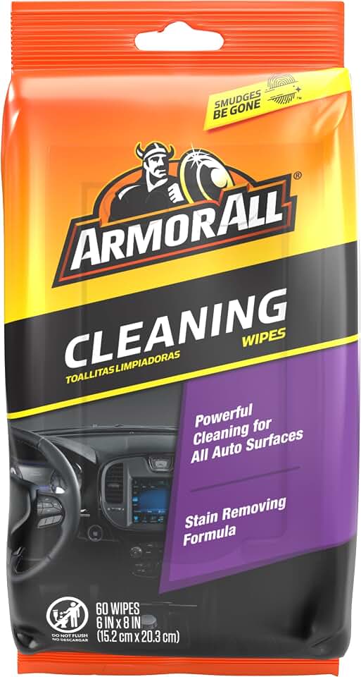 Armor All Car Interior Cleaner Wipes, Interior Cleaning Wipes for Cars, Trucks, Motorcycles, 60 Each | Pre-Moistened Interior Cleaning Wipes, Safe for Dashboard, Leather, Stain Removing Formula, Use on Cars, Trucks, Motorcycles