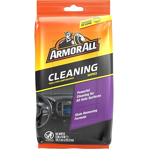 Armor All Car Cleaning Wipes, 60 Count Flat Pack, Powerful Car Wipes for Dashboards, Vinyl, Clear Plastics, Carpet and Fabric