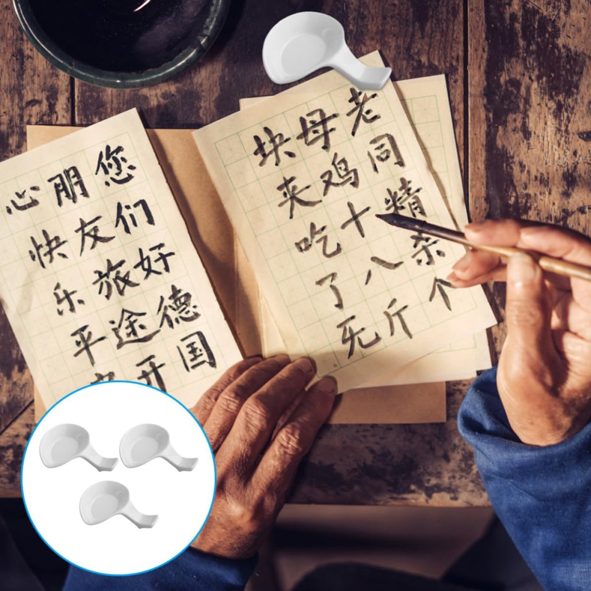 Garneck 3 Pcs Ceramic Pen Holder Brush Rest for Calligraphy and Brush Painting in White Ceramic for Calligraphy Pen
