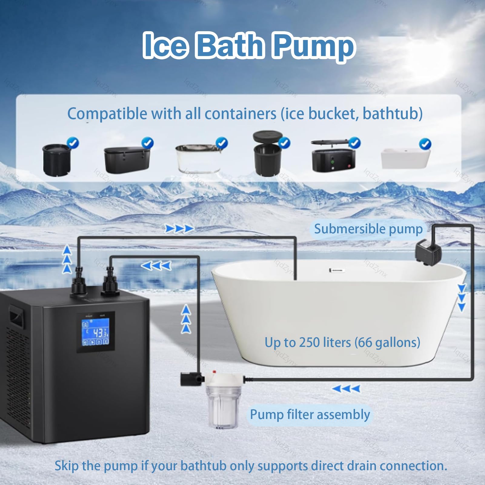 Ice Bath Chiller - Enfriador de agua fría controlado por botón con filtro externo y bomba sumergible para atletas y uso de recuperación en el hogar