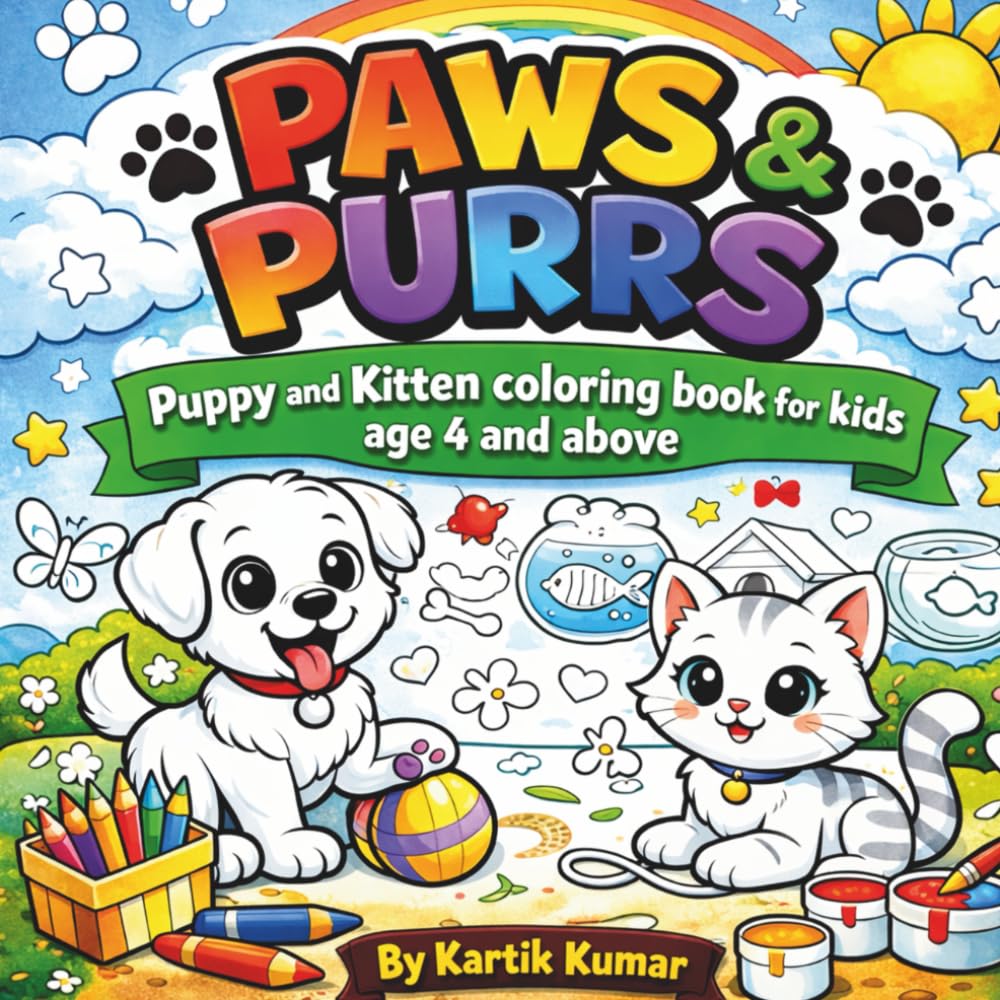 Paws & Purrs: Adorable Puppy and Kitten Adventures, Bold and Easy Coloring Activity Book for Kids: Fun and Playful Coloring for Children Ages 4 and above